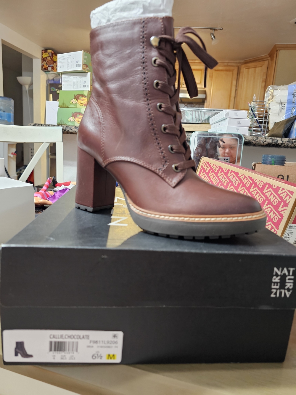 Naturalizer Calie Lace-Up Block Heel Ankle Boots in Chocolate Brown